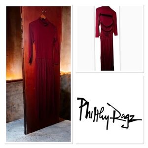 Phithy Ragz Shilyn Long Sleeve Turtleneck Bulgundy Maxi Dress Sz M Cut Out Back